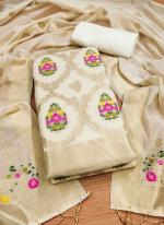 Pure Chanderi Banarasi Silk White Festival Wear Embroidery Work Dress Material